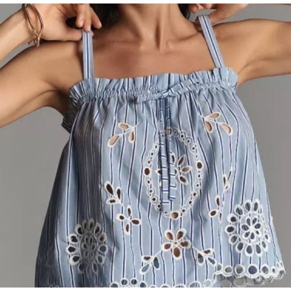 Maeve blue and white eyelet baby doll top size small